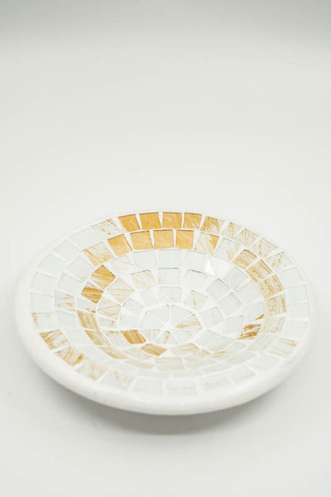 Bol rond en mosaïque, blanc/beige/multicolore, 20 cm