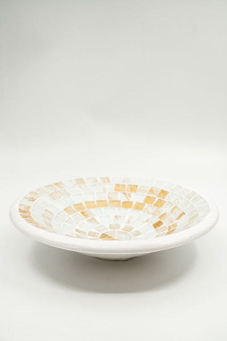 Round mosaic bowl, white/beige/multicolor, 30 cm