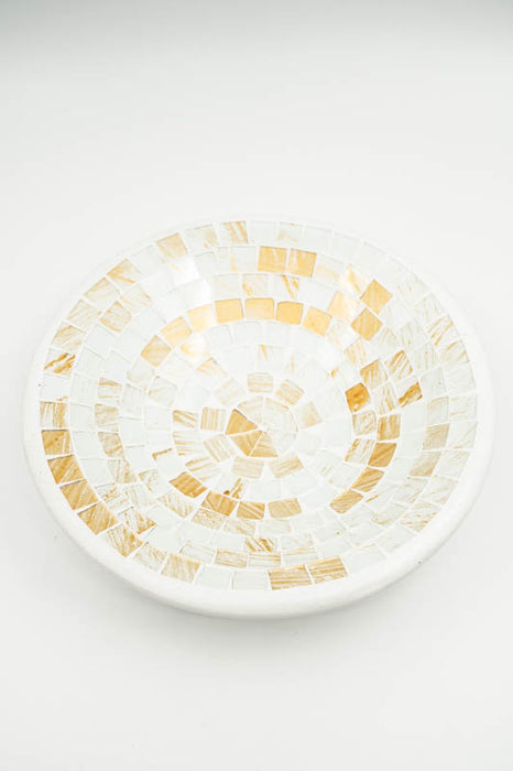 Round mosaic bowl, white/beige/multicolor, 30 cm