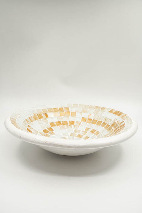 Bol rond en mosaïque, blanc/beige/multicolore, 40 cm