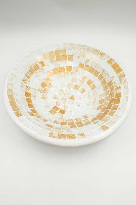 Bol rond en mosaïque, blanc/beige/multicolore, 40 cm