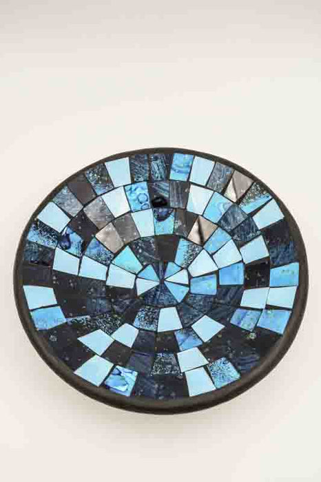 Round mosaic bowl, blue/black/multicolor, 30 cm