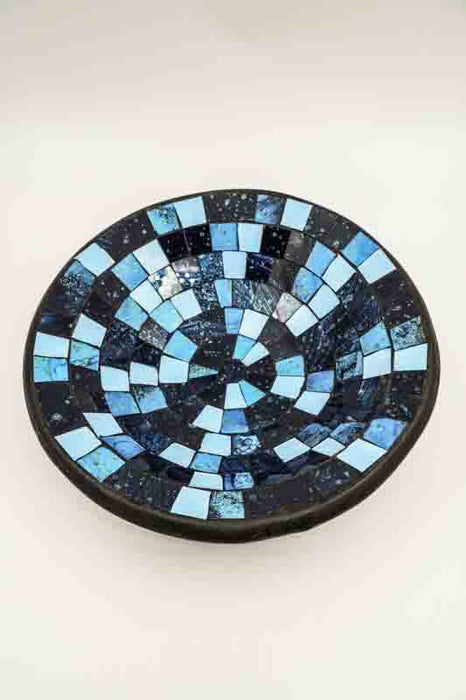 Round mosaic bowl, blue/black/multicolor, 40 cm