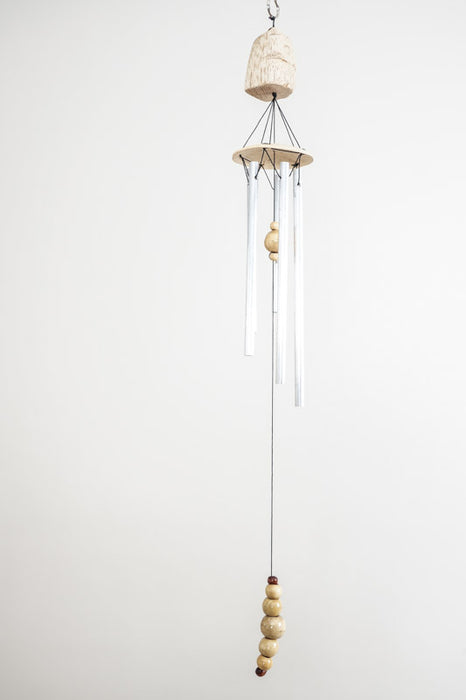 Wind chime with metal rods and owl