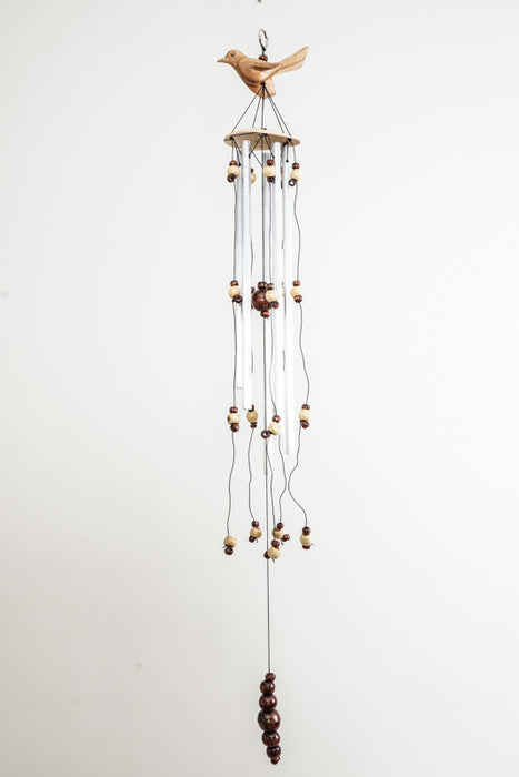 Wind chime with metal rods and bird