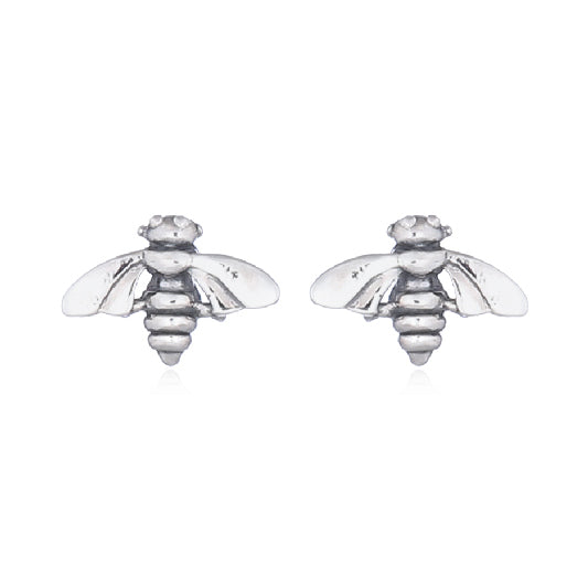 Silver stud earrings with a small bee