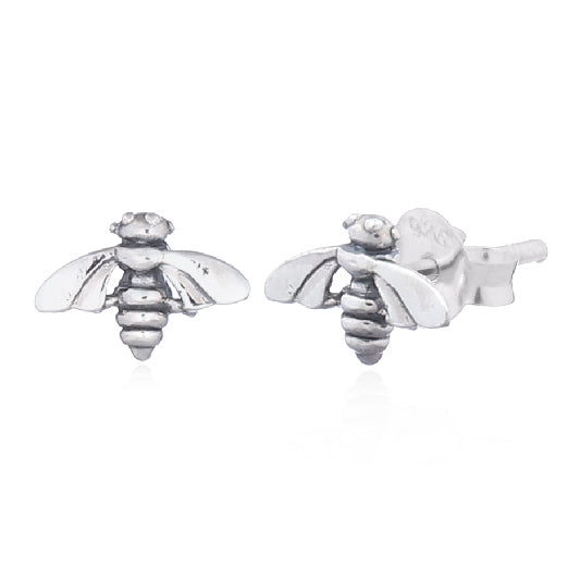 Silver stud earrings with a small bee