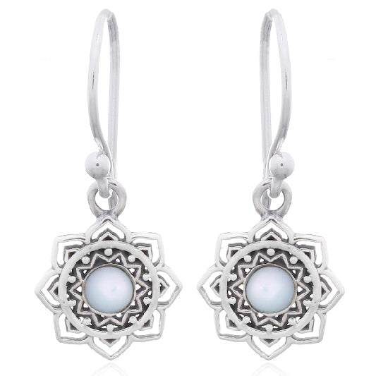 Silver earring, mother-of-pearl mandala