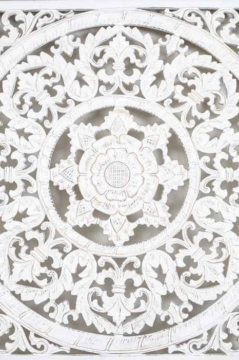 Square wall decoration with flower, white wash, 80x80 cm