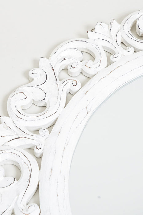 Round Mandala Mirror, MDF, white wash, 60 cm