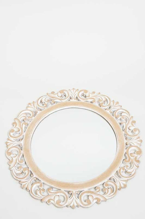 Round Mandala Mirror, MDF, natural wash, 60 cm