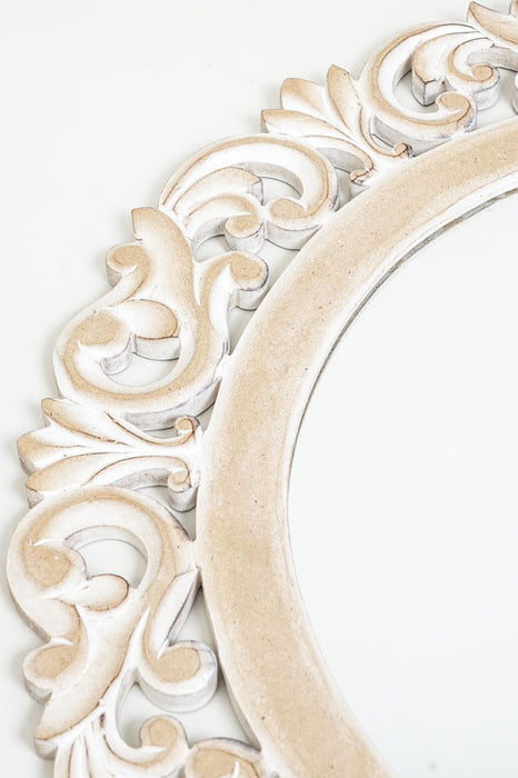 Round Mandala Mirror, MDF, natural wash, 60 cm