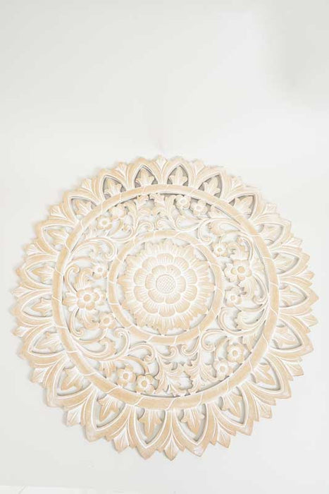 Wall decoration Lotus Mandala MDF round natural wash 80 cm