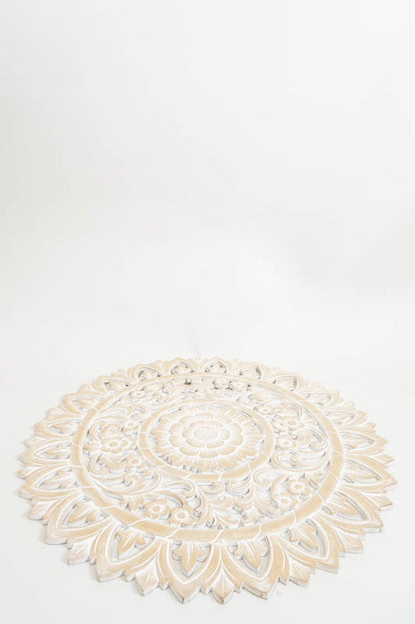 Wall decoration Lotus Mandala MDF round natural wash 80 cm