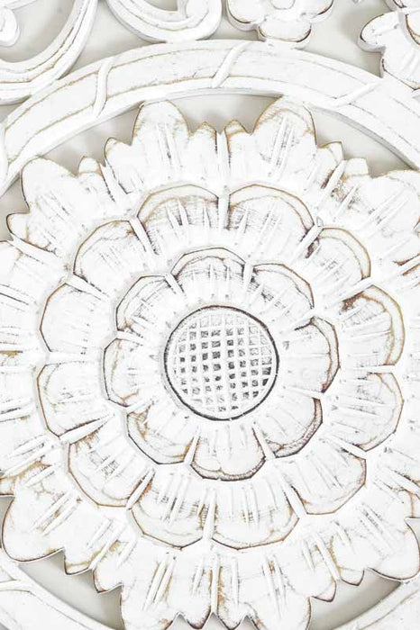Wall decoration Lotus Mandala MDF round white wash 80 cm