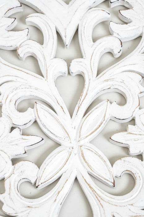 Wall decoration heart, flowers and leaves, white wash, 30 cm