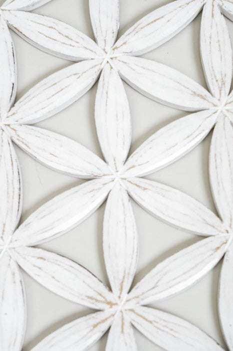 Round wall decoration, Flower of Life, white wash, 30 cm
