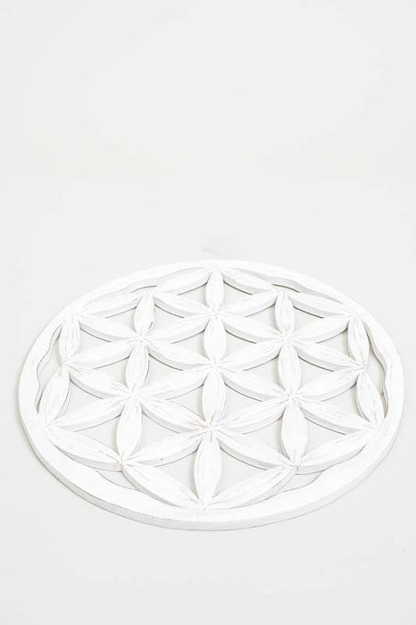Round wall decoration, Flower of Life, white wash, 30 cm