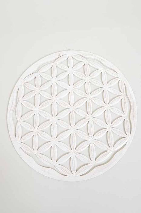 Round wall decoration, Flower of Life, white wash, 40 cm