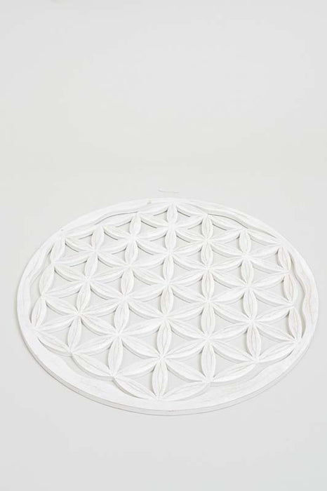 Round wall decoration, Flower of Life, white wash, 40 cm