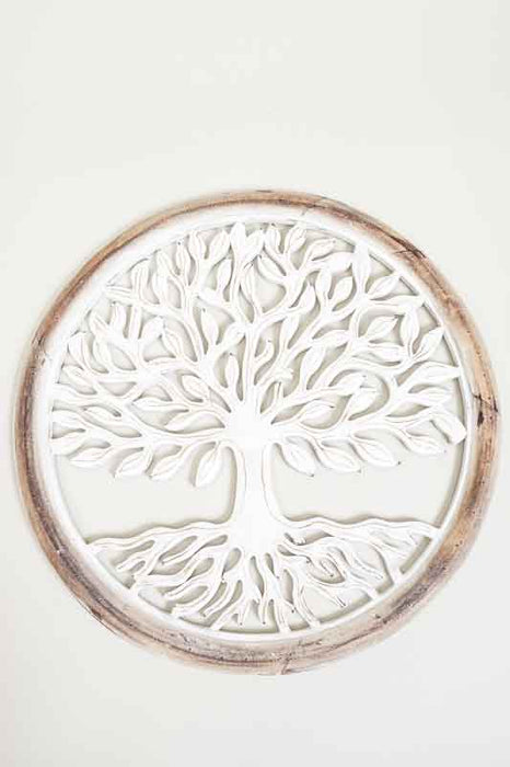Round wall decoration, Tree of Life, white wash, 40 cm