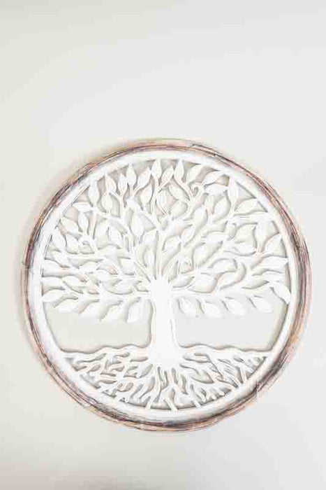 Round wall decoration, Tree of Life, white wash, 60 cm