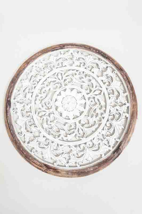 Round wall decoration mandala, white wash, 40 cm
