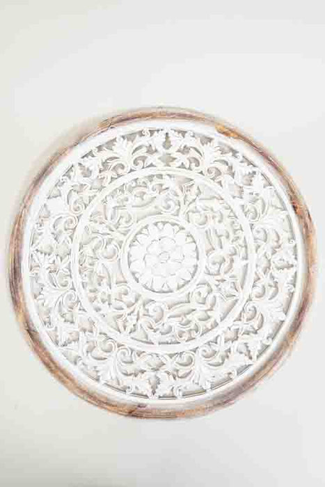 Round wall decoration mandala, white wash, 60 cm