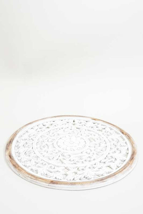 Round wall decoration mandala, white wash, 60 cm
