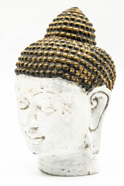 Tête de Bouddha blanche/dorée 20cm