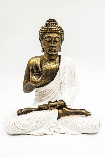 Bouddha, lotus, Mudra, blanc/doré, 30 cm