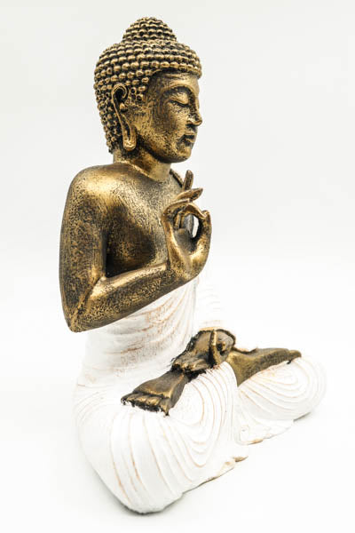 Bouddha, lotus, Mudra, blanc/doré, 30 cm