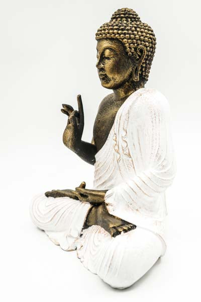 Bouddha, lotus, Mudra, blanc/doré, 30 cm