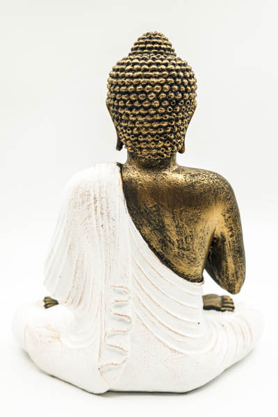 Bouddha, lotus, Mudra, blanc/doré, 30 cm