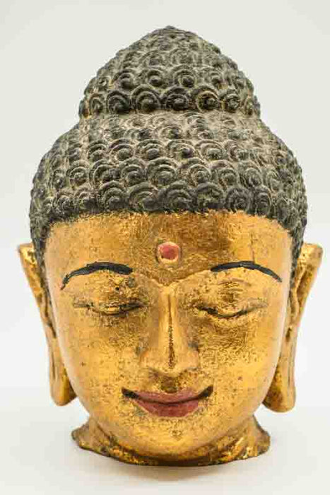 Tête de Bouddha, couleur or, 20 cm
