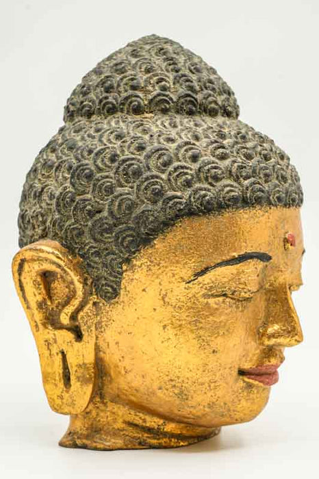 Tête de Bouddha, couleur or, 20 cm