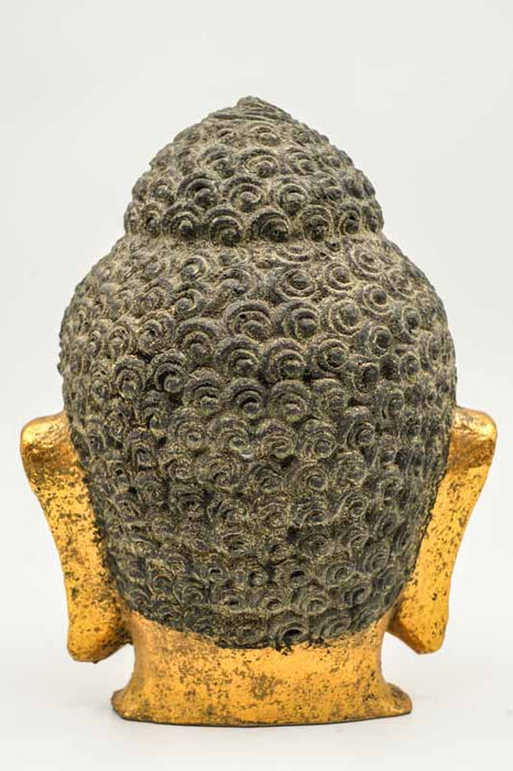 Tête de Bouddha, couleur or, 20 cm