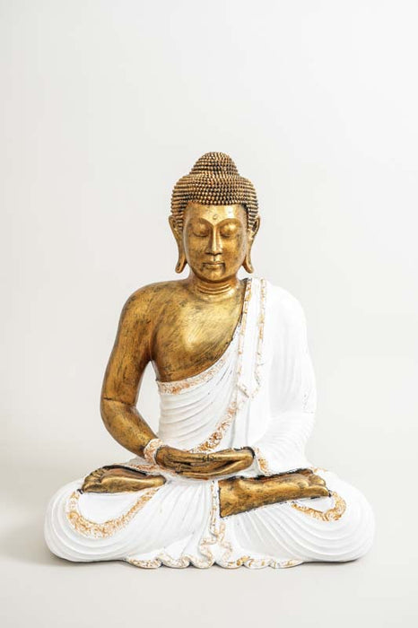 Siège de lotus Bouddha blanc/doré 60 cm