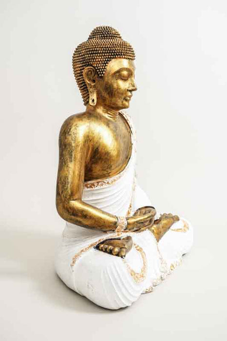 Siège de lotus Bouddha blanc/doré 60 cm