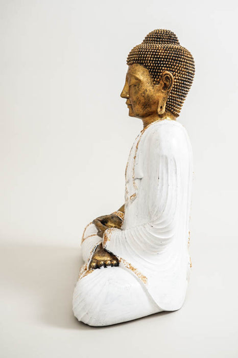 Siège de lotus Bouddha blanc/doré 60 cm