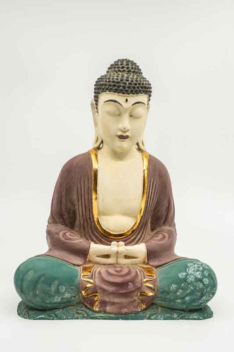 Buddha Lotussitz crème/orange/grün 30cm