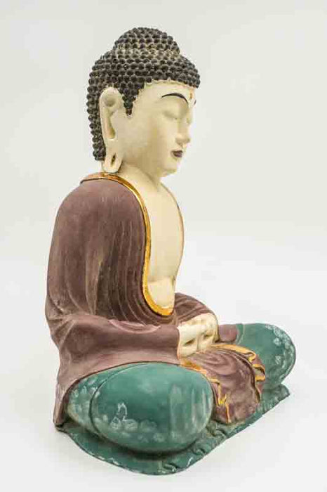Buddha Lotussitz crème/orange/grün 30cm