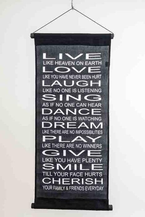Banner black "LIVE..., LOVE..., SING..." 35x85cm