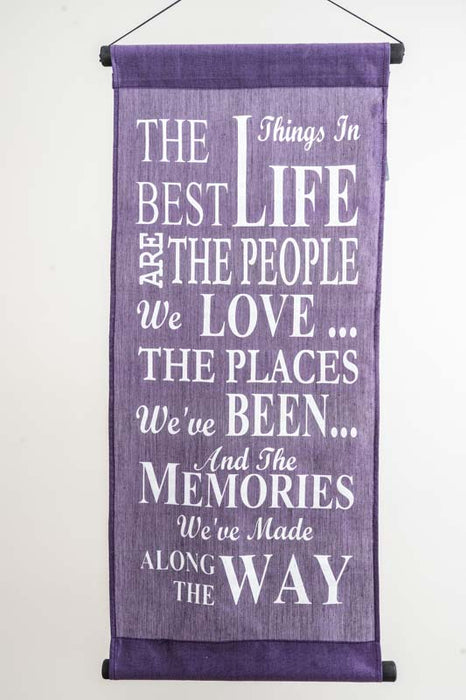 Banner purple "The best thing in life are the people we LOVE..." 35x85cm