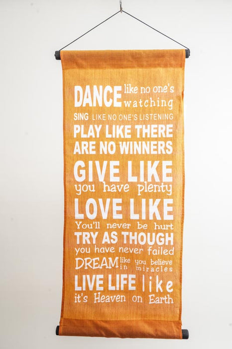 Banner orange "DANCE.., PLAY.., LOVE..." 35x85cm