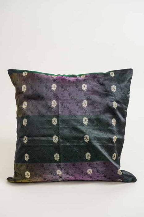 Housse de coussin Sari, vert foncé/violet/or, 40x40cm