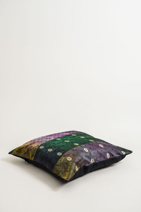 Housse de coussin Sari, vert foncé/violet/or, 40x40cm