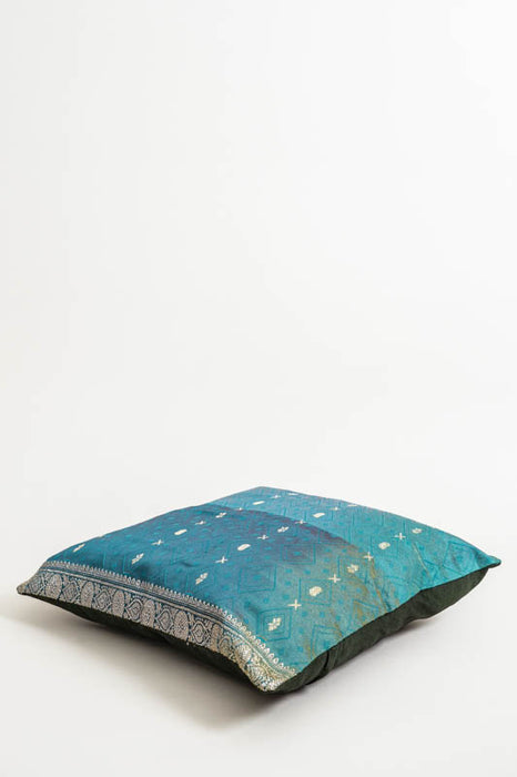 Housse de coussin Sari, pétrole/or, 40x40cm