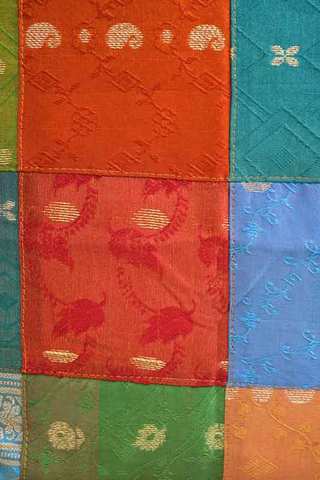 Housse de coussin patchwork sari, multicolore/dorée, 40x40cm
