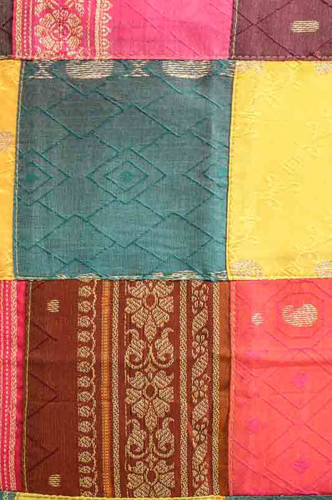 Housse de coussin patchwork sari, multicolore/dorée, 40x40cm